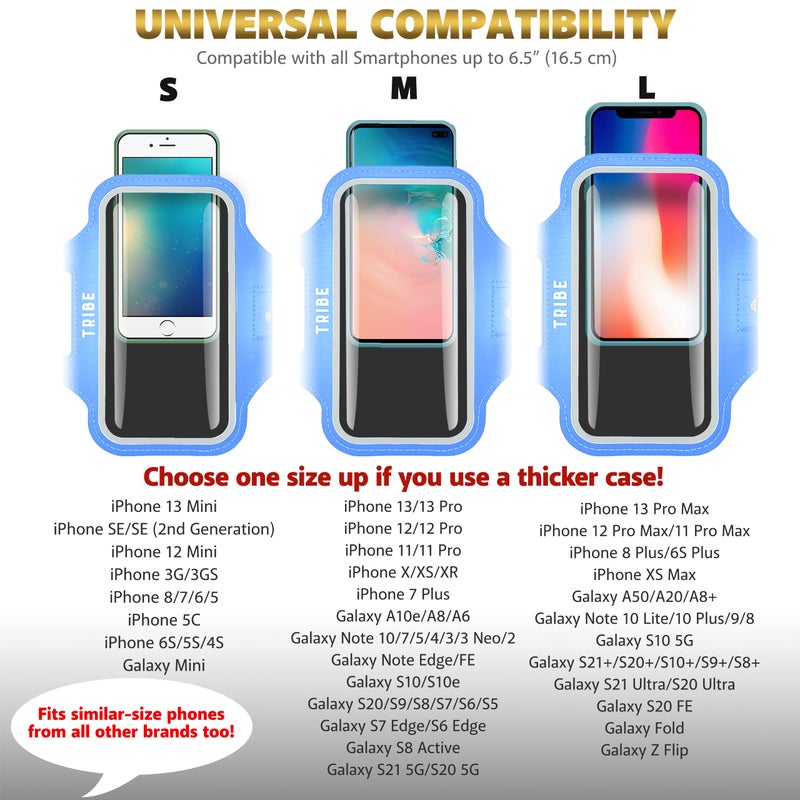 TRIBE Water Resistant Cell Phone Armband Case Running Holder for iPhone Pro Max Plus Mini SE (13/12/11/X/XS/XR/8/7/6/5) Galaxy S Ultra Plus Edge Note (21/20/10/9/8/7/6/5) Adjustable Strap & Key Pocket - Image 5